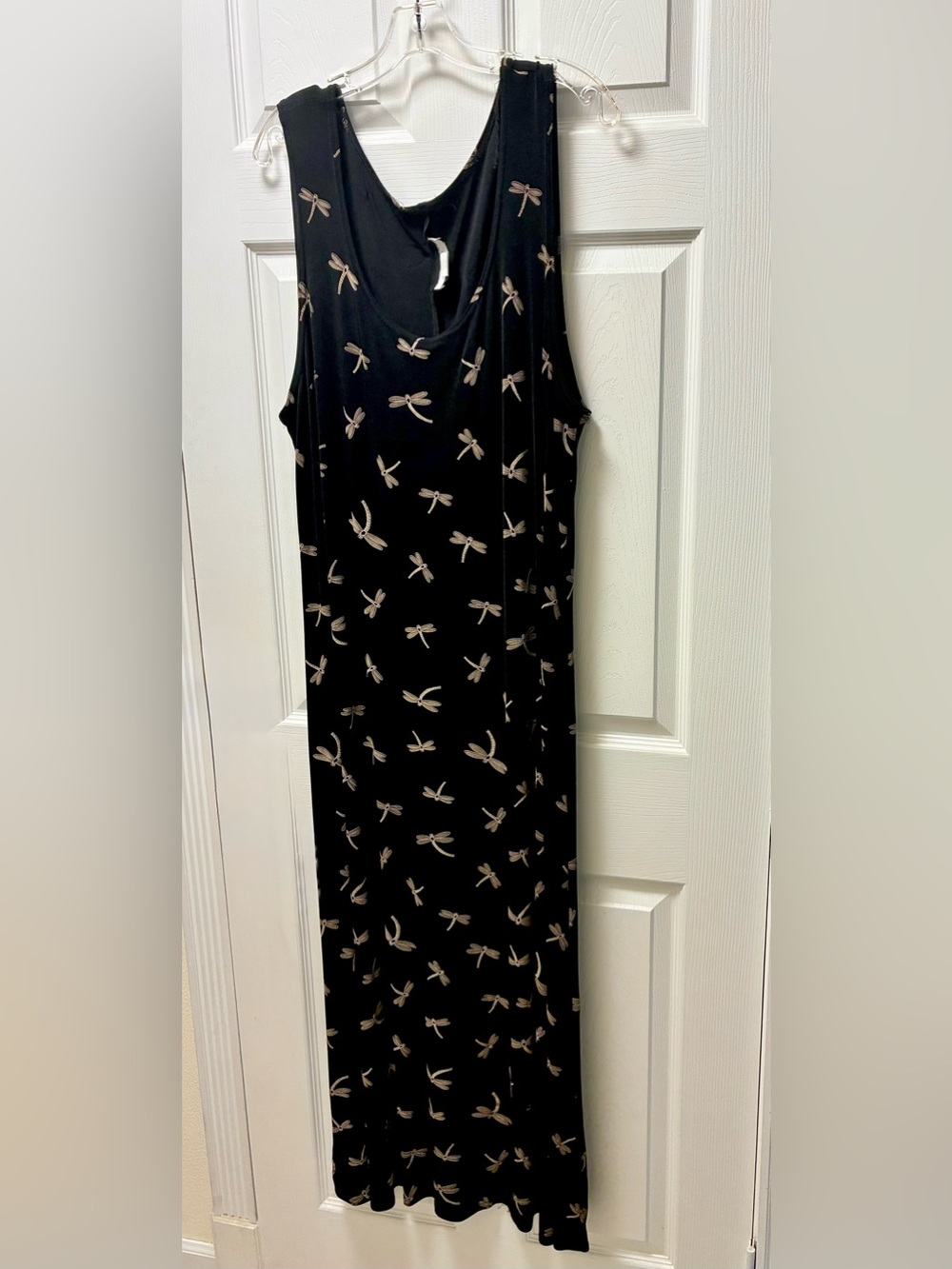 Vintage 90s Y2K Womens Maxi Tank Dress Black Dragonfly size 18